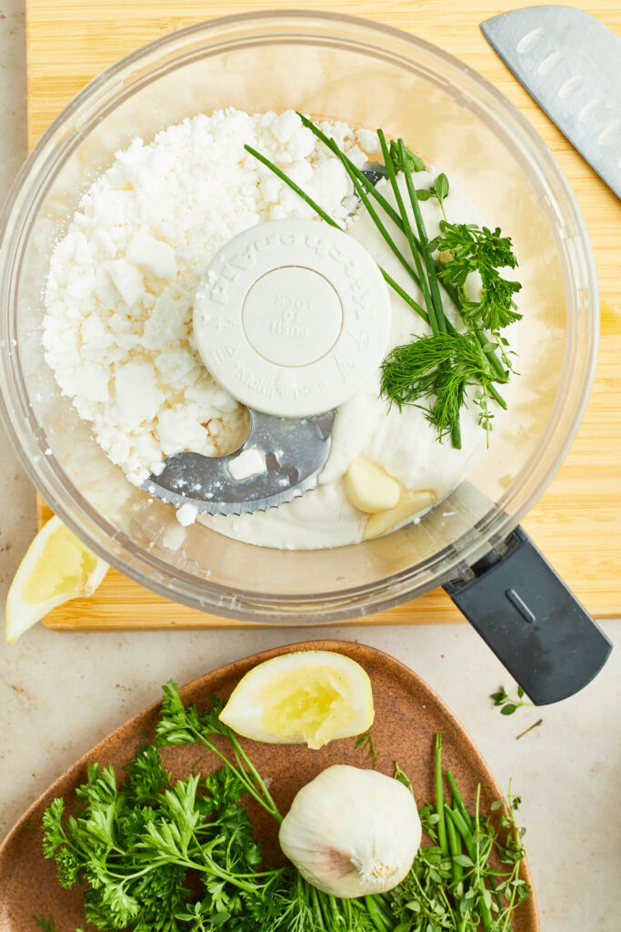 vegan feta sauce ingredients in blender