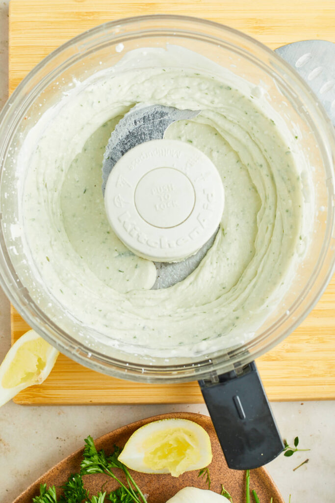 vegan feta sauce ingredients whipped in blender